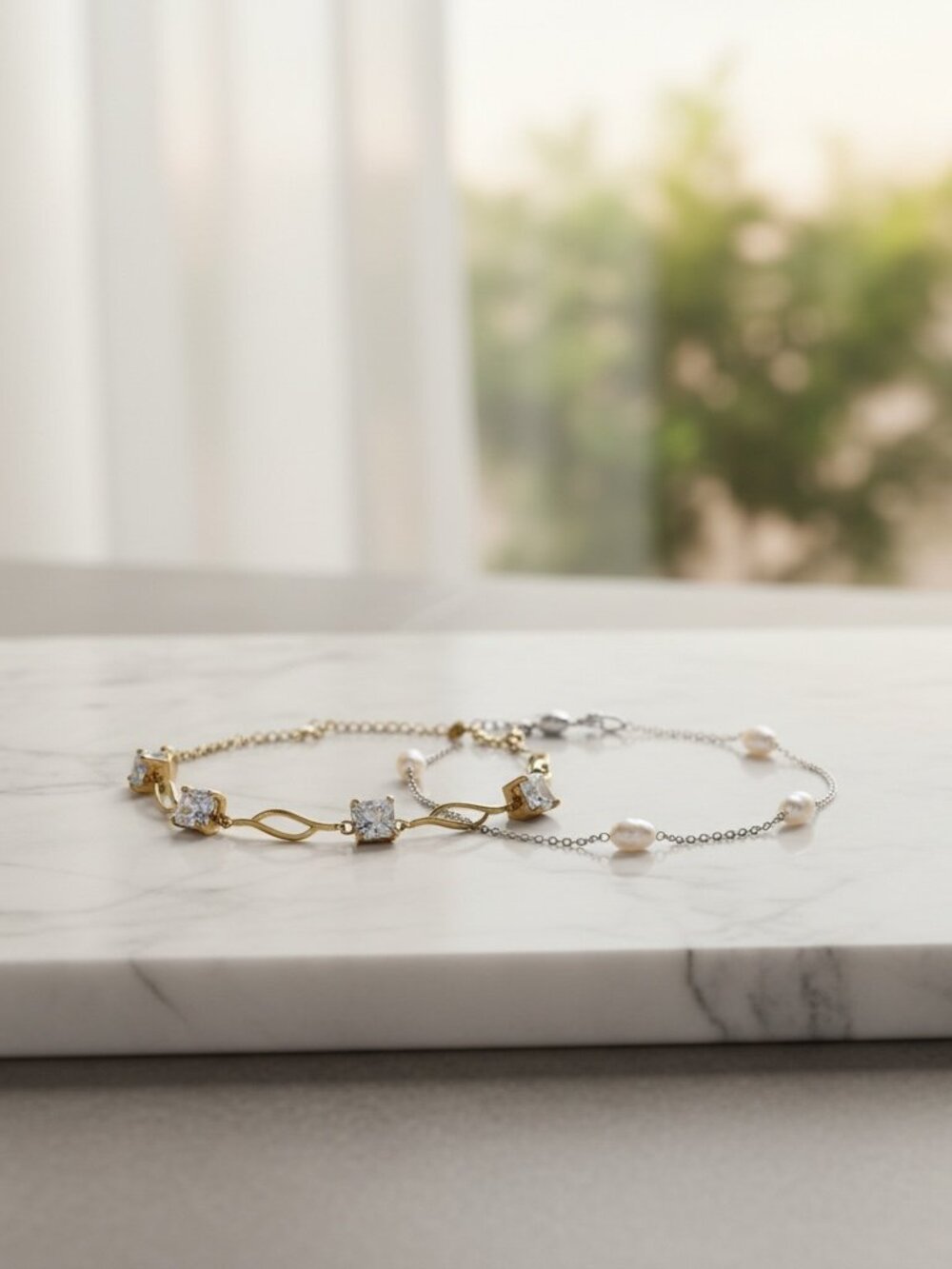 Gold Filled Bracelet for Women with White Cubic Zirconia, Leaf Design